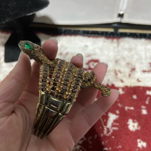 Vintage Rhinestone Coiled Snake With Green Eyes and Hanged Bangle - Picture 5 of 7